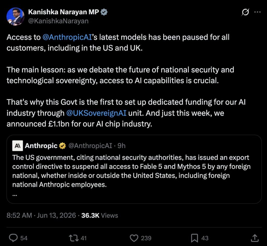 UK Minister for AI and Online Safety weighs in (X/Twitter)