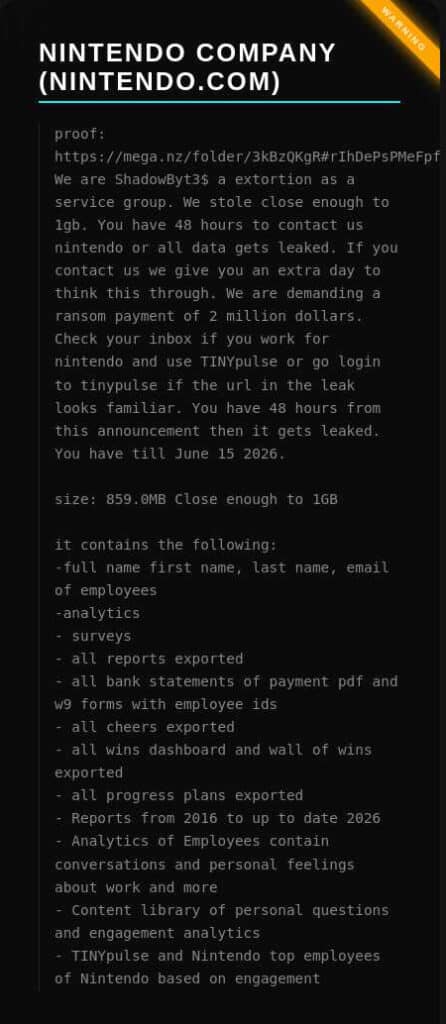 Shadowbyt3$'s asking Nintendo to start communication