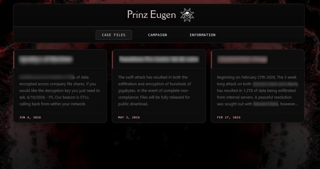 Currently listed victims on the Prinz Eugen site