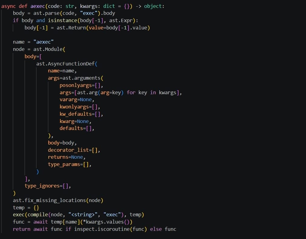 The Python execution function
