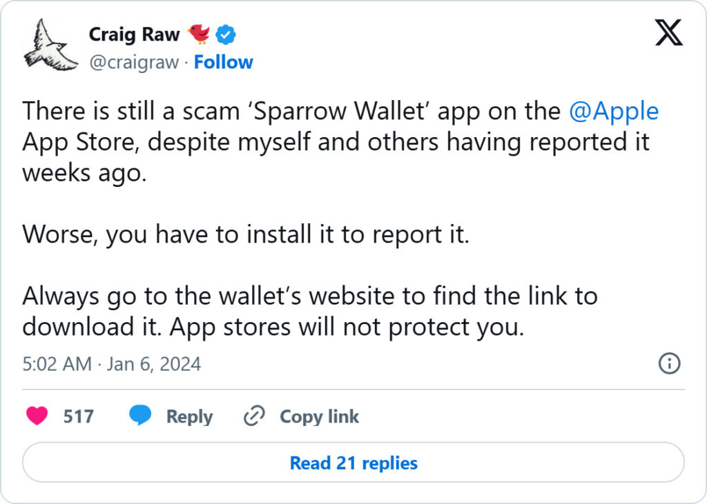Tweet from Craig Raw