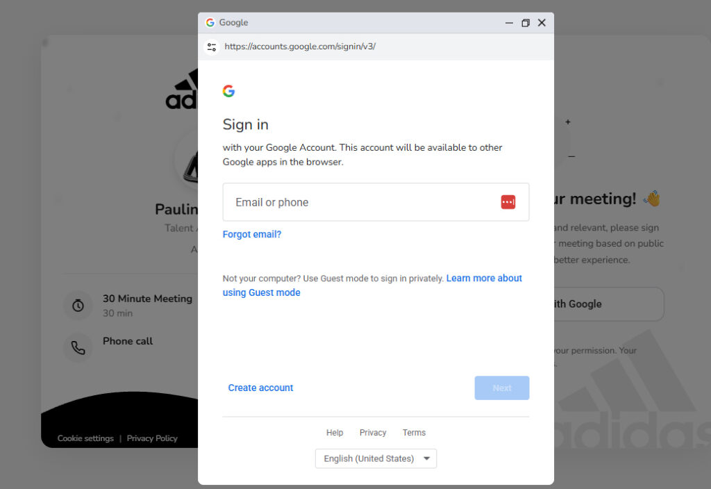 Fake Google authentication form
