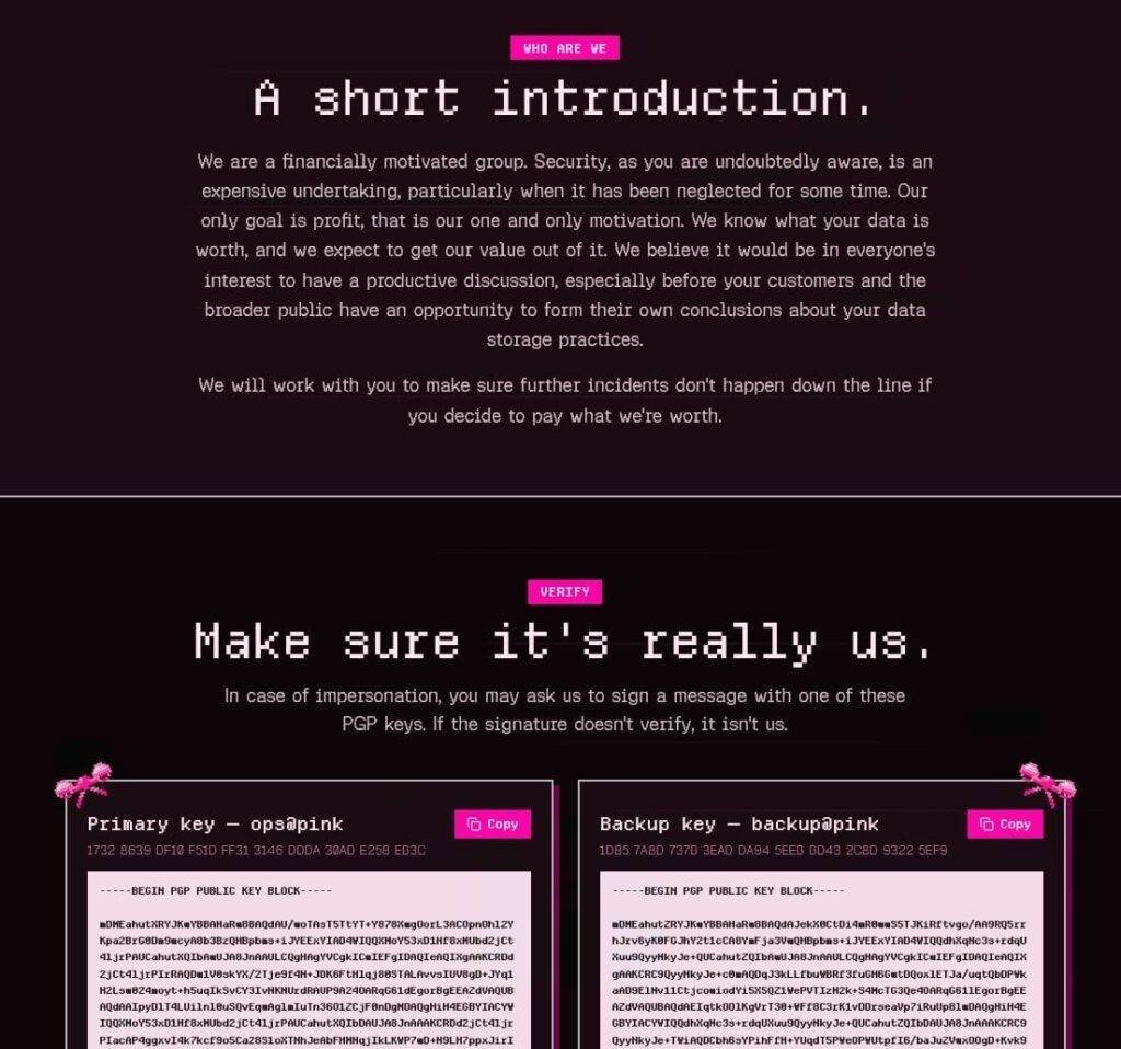 The Pink extortion site