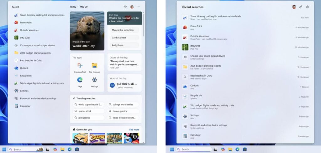 Cleaner Windows search (before and after) (Microsoft)