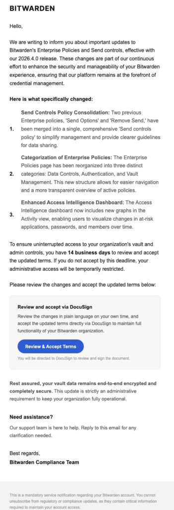 Email targeting Bitwarden users