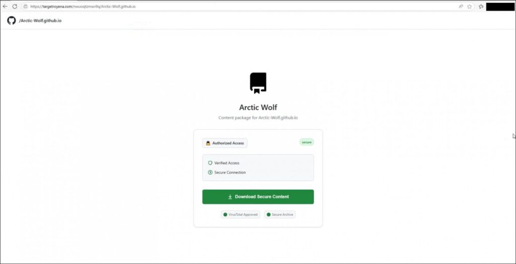 The malicious landing page