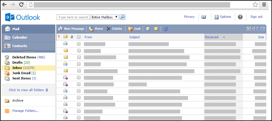 OWA Light inbox (Microsoft)