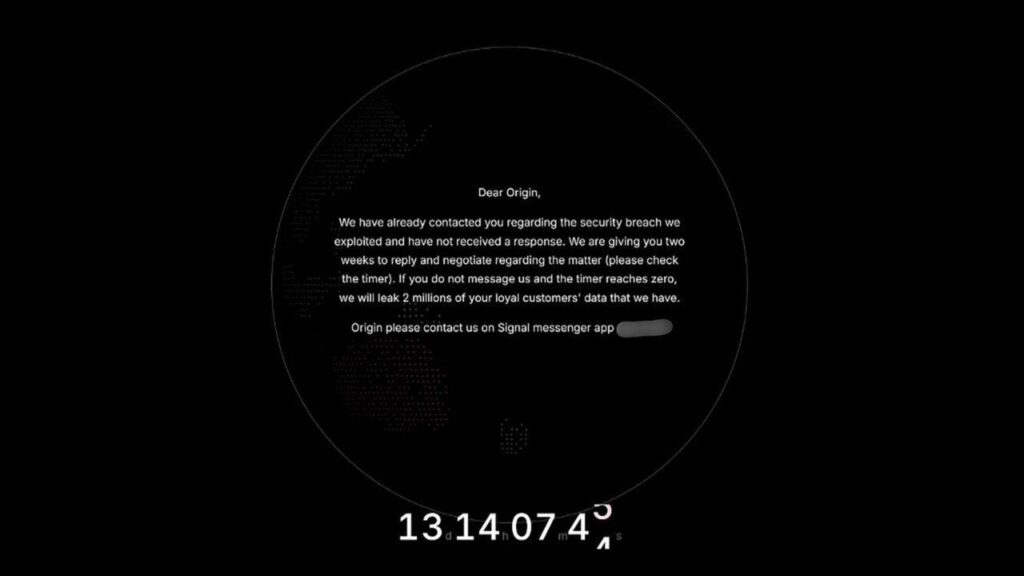 Threat actor's message to Origin