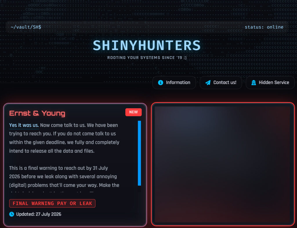Ernst & Young listed on the ShinyHunters data leak site