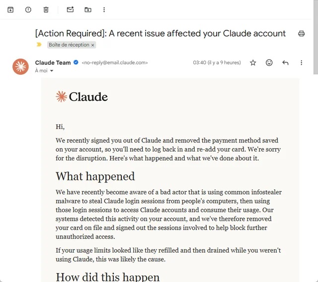 Anthropic sending emails to affected users