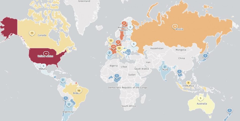 Map of compromised Zimbra instances (Shadowserver)