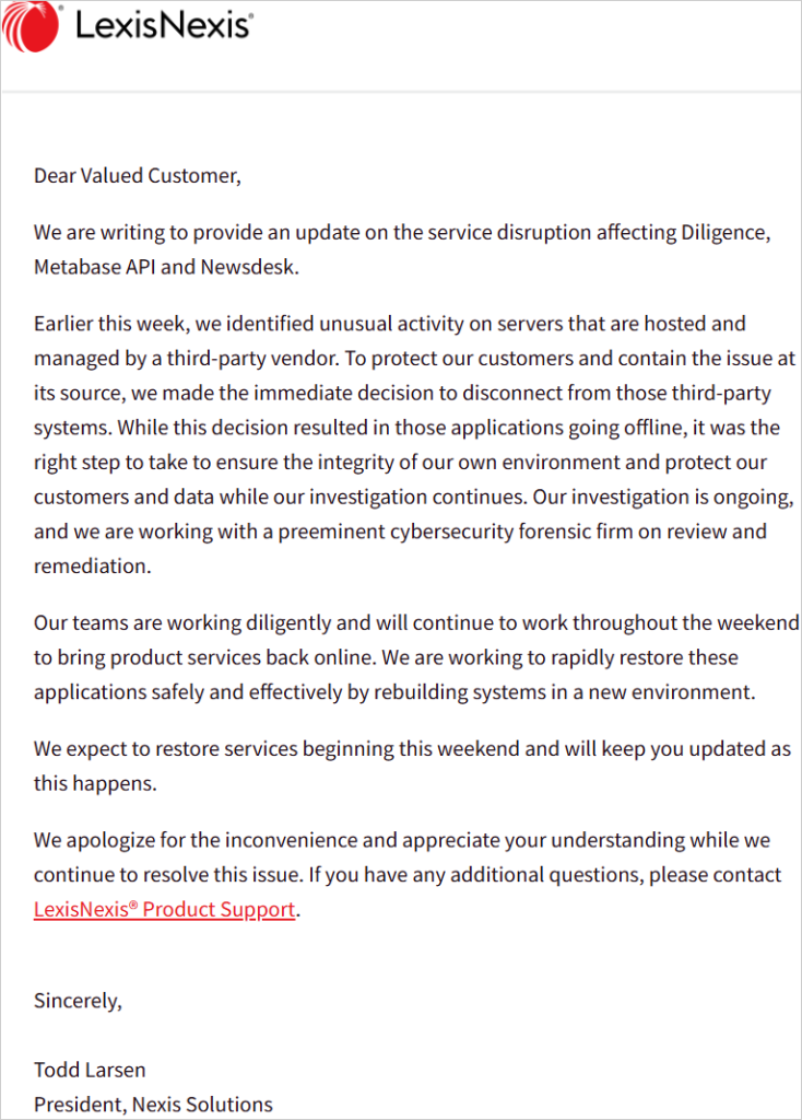 Service outage alert