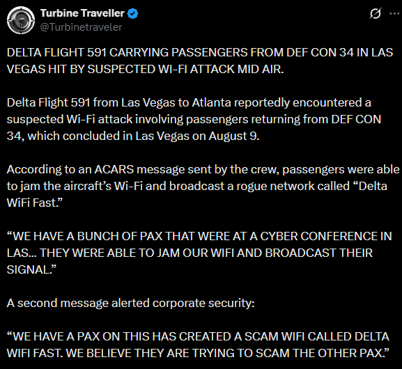 Aircraft crew reporting unauthorized Wi-Fi on board