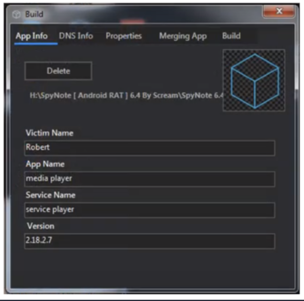 Builder creates victim-specific SpyNote APKs