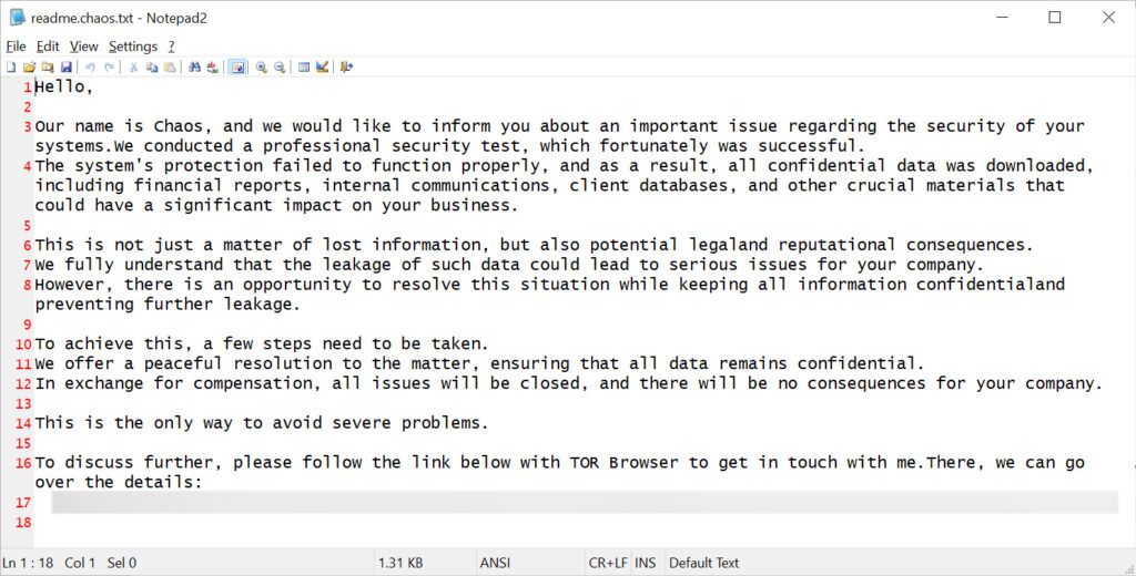 Example of Chaos Ransomware notes