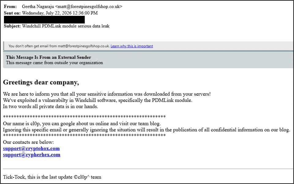 Clop extortion email