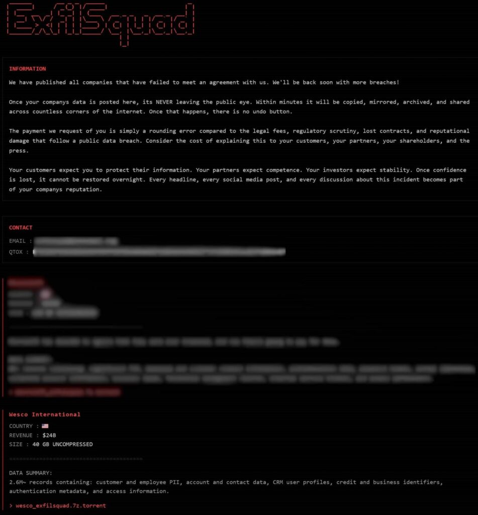 Wesco listed on the ExfilSquad portal