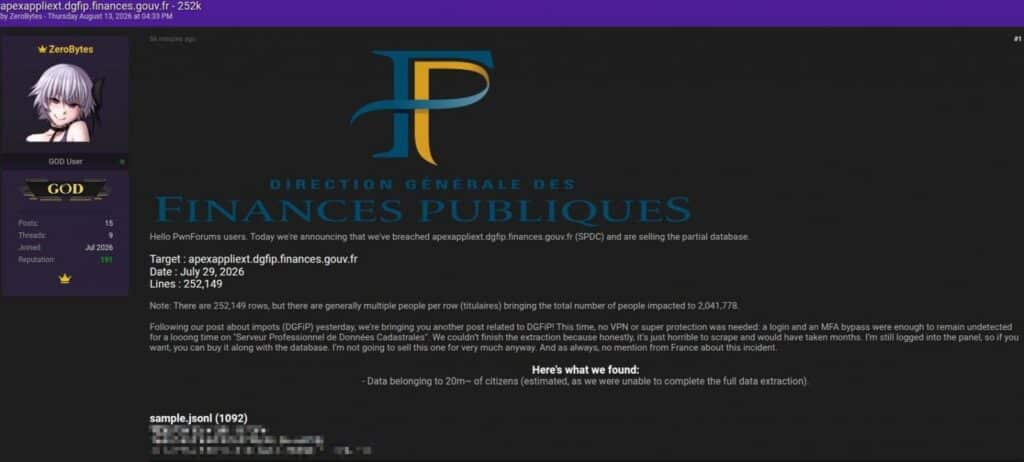 French DGFiP database for sale