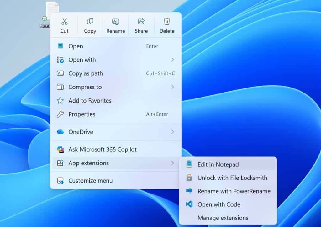 New Windows 11 context menu (Microsoft)
