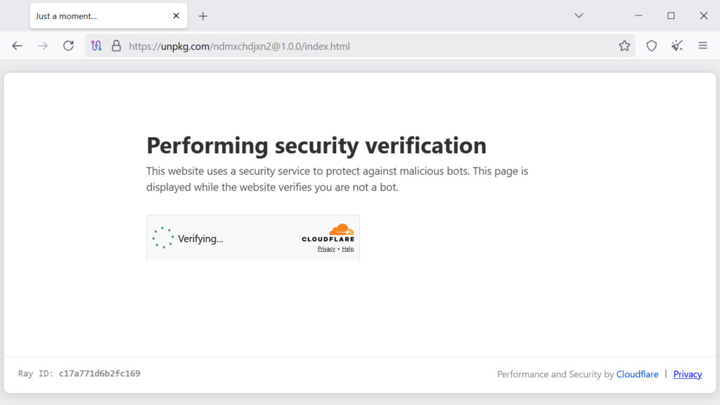 Malicious HTML page loaded from UNPKG