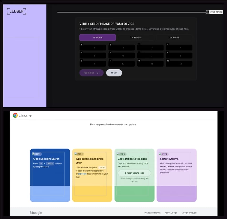Crypto wallet seed theft page
