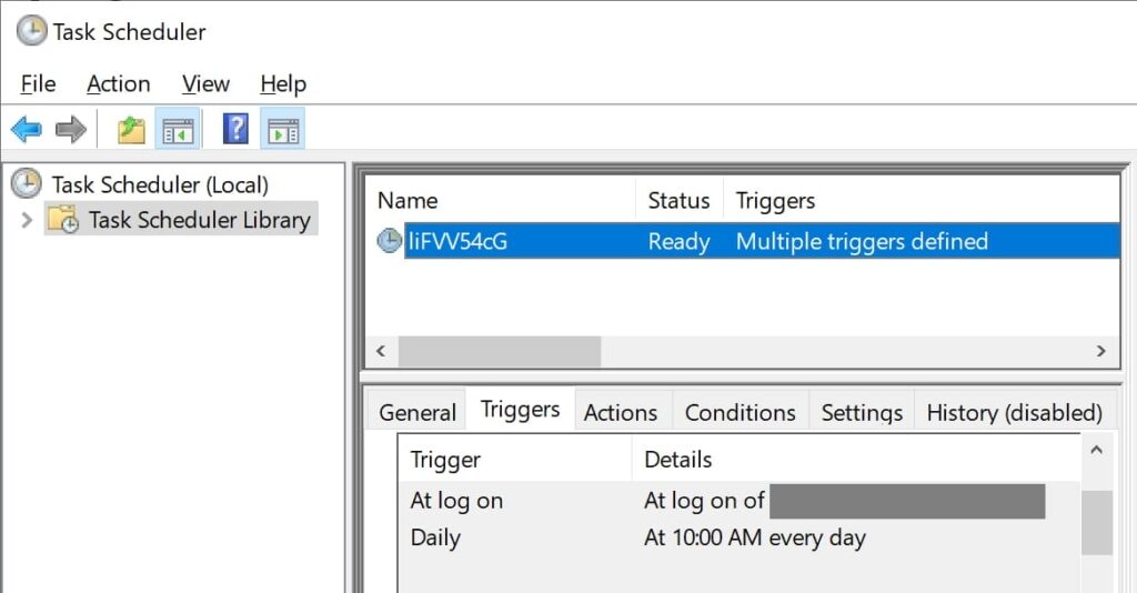 The malicious task securing persistence