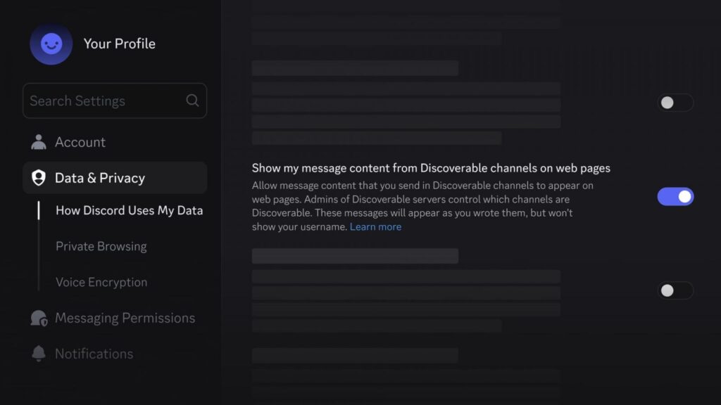 User data privacy setting